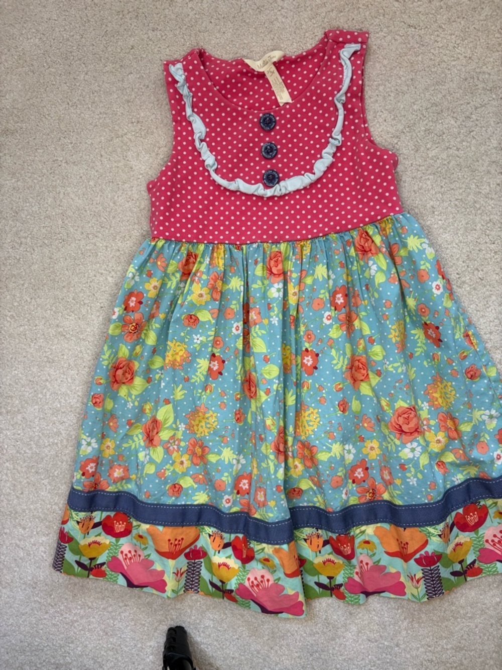 Matilda Jane Pink Dot Bodice Teal Floral Tiered Dress